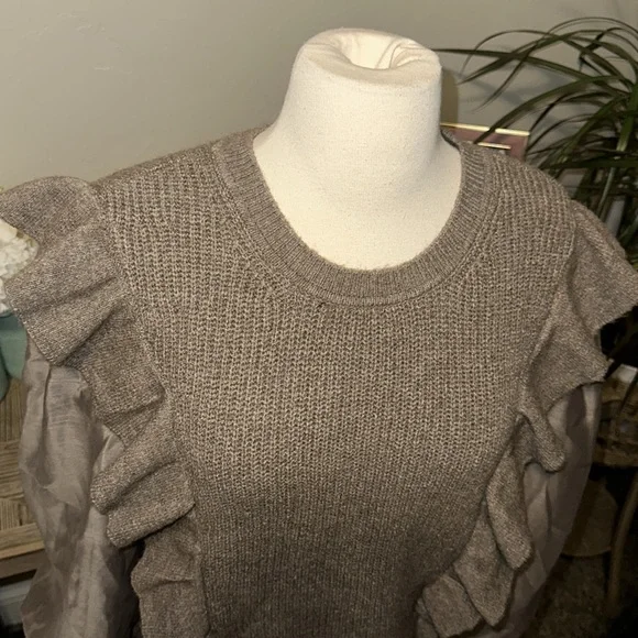 Design History Women's Organza Sleeve Sweater Top, Size Medium Brown Wool Blend - Picture 3 of 8